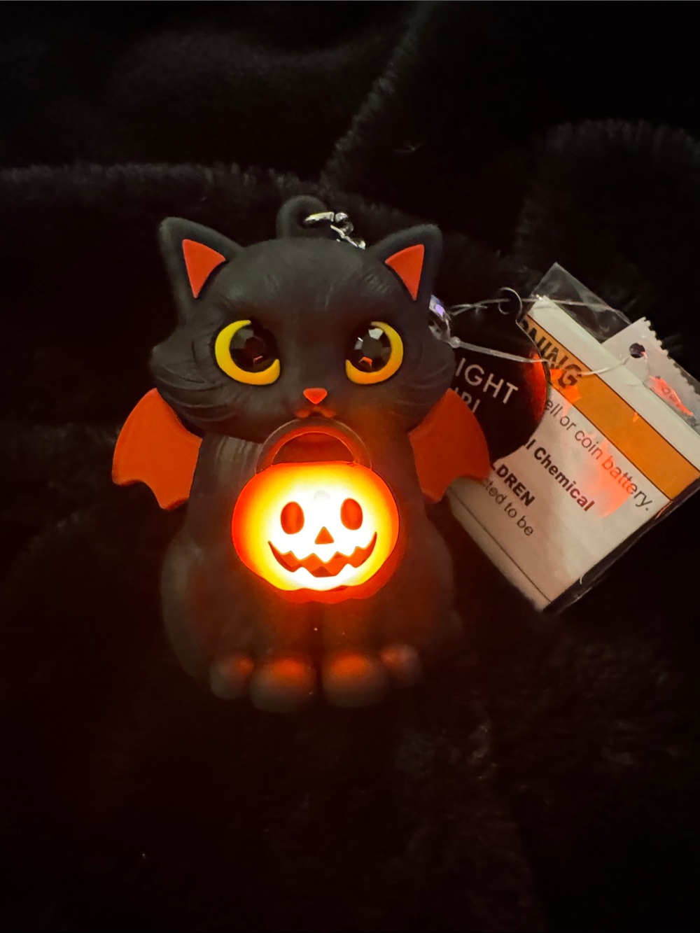 Bath & Body Works Black Pocketbac Cat Halloween LED Keychain Pumpkin Light